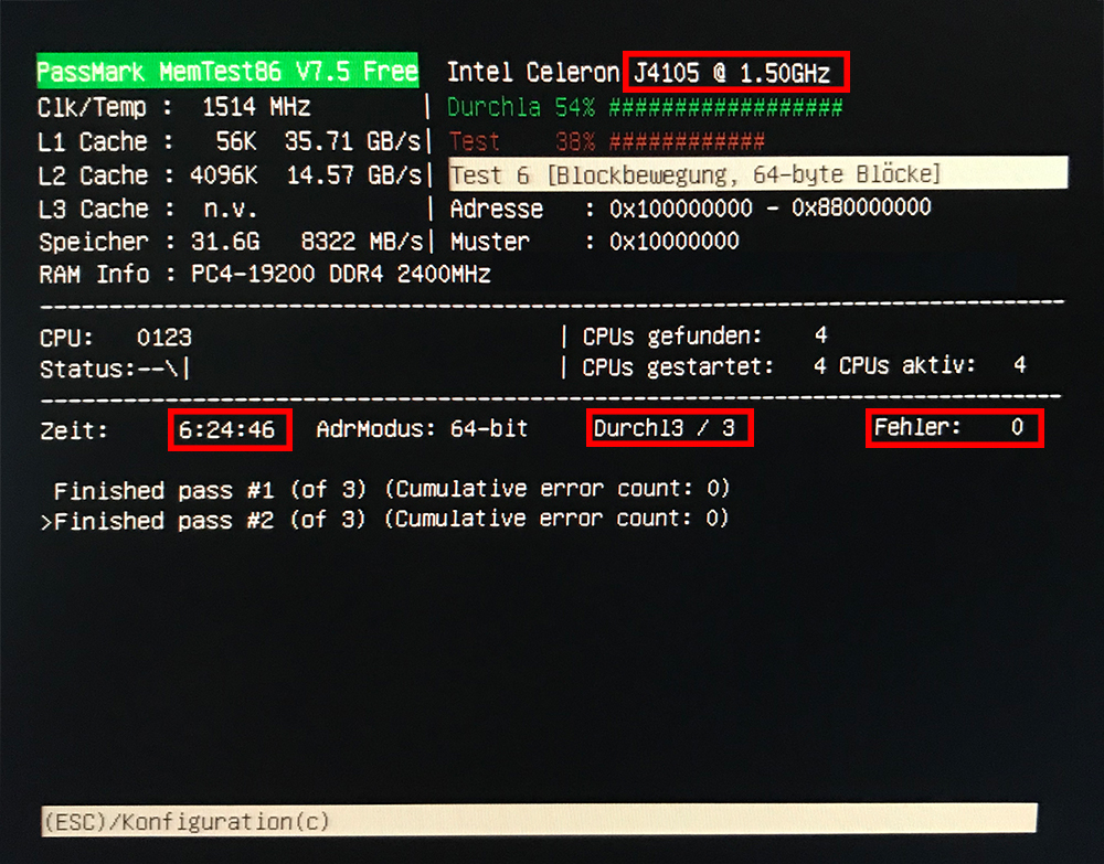 MemTest86+ Arbeitsspeichertest