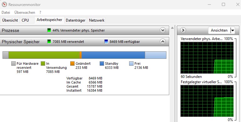 Ressourcenmonitor von physischem Arbeitsspeicher