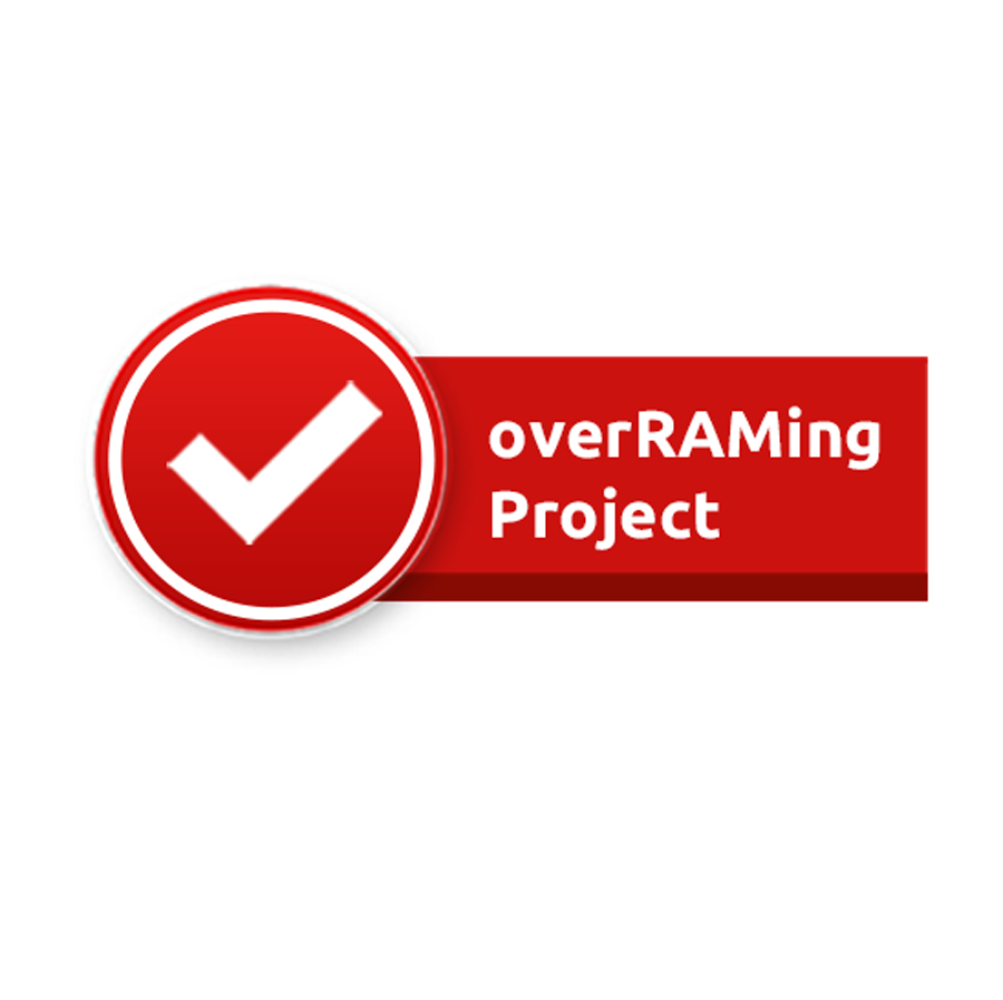 Logotipo rojo con una marca blanca y el texto 'overRAMing Project'.